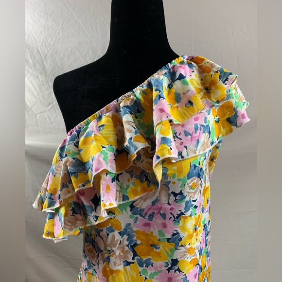 Boho Floral Print One Shoulder Ruffle Trim Dress - Picture 9 of 9